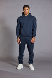 Mens navy hoodie relaxed fit dropped shoulders front view